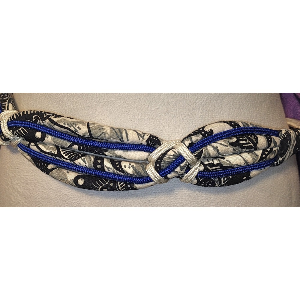 Vintage Shop Nautical Rope Belt White Blue Knotted Gold Hook Closure Size S